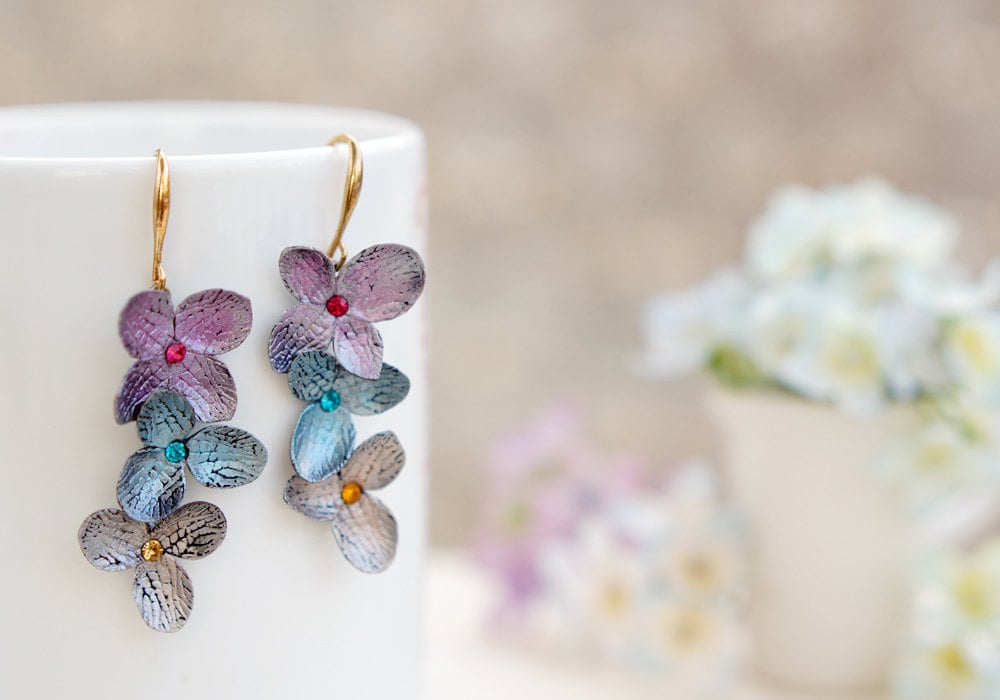 Blattgold Und Farbe Rose Ohrringe, Rosa Schmuck, Bronze, Polymer Clay Handgefertigt Blattgold Und Farbe Rose Ohrringe, Rosa Schmuck, Bronze, Polymer Clay Handgefertigt von Joyloveclay