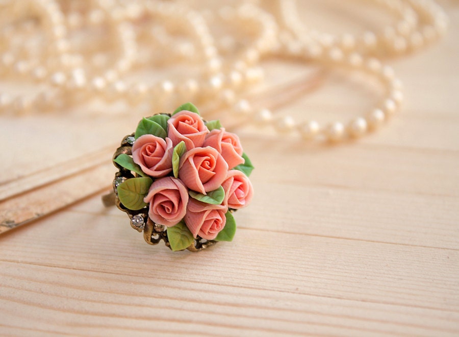 Dust Pink Ring, Rose Aus Polymer Clay, Cocktailring Dust Pink Ring, Rose Aus Polymer Clay, Cocktailring von Joyloveclay