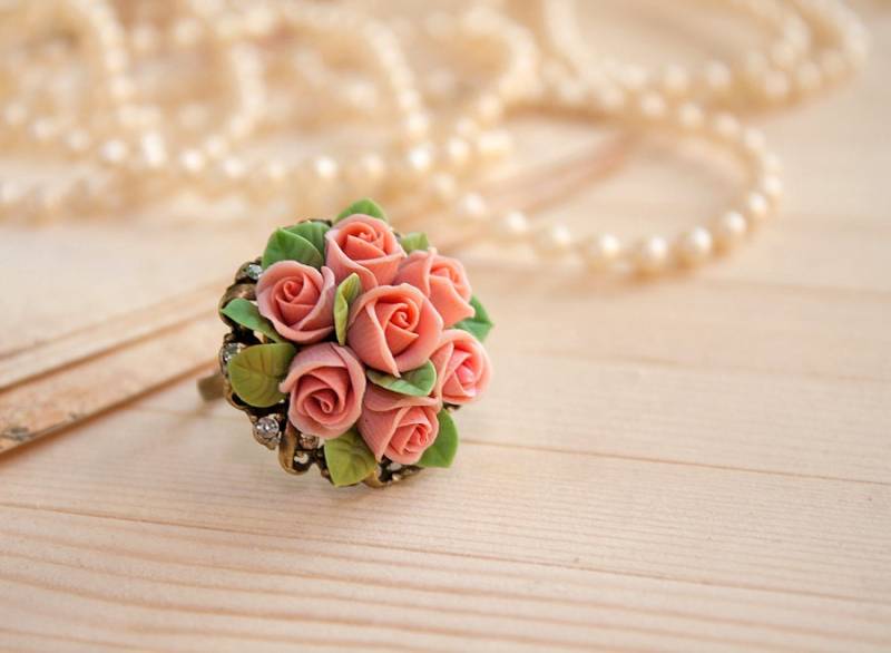 Dust Pink Ring, Rose Aus Polymer Clay, Cocktailring Dust Pink Ring, Rose Aus Polymer Clay, Cocktailring von Joyloveclay