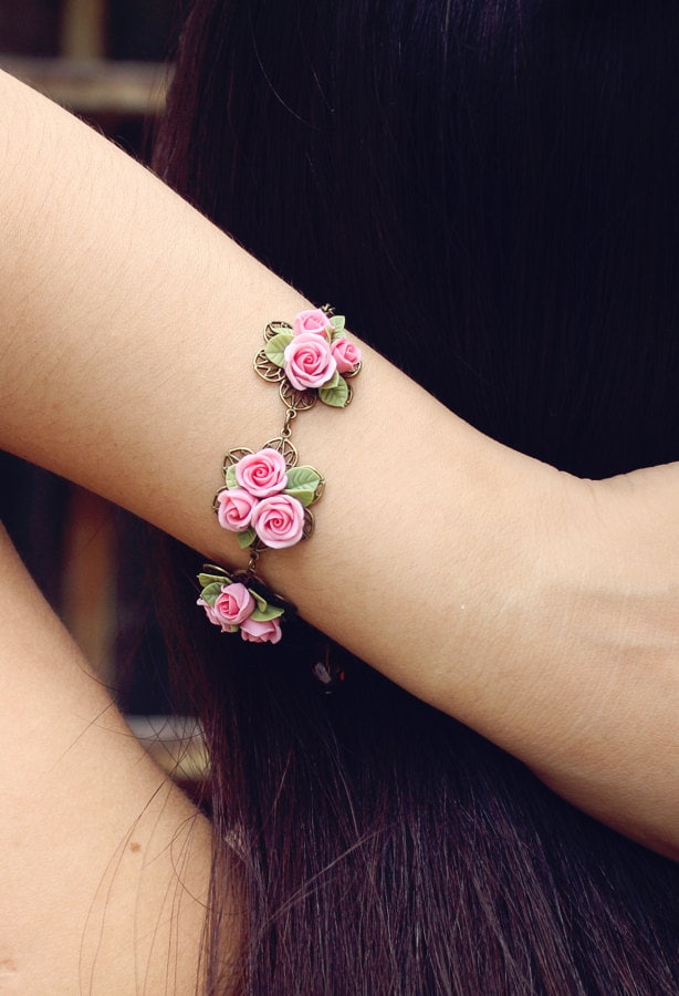 Rosa Armband, Blumen Vintage Geblümt von Joyloveclay