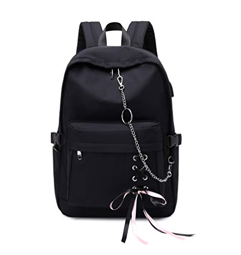 Joymoze Klassischer Rucksack für Frauen stilvoller Schulrucksack für Teenager Mädchen (Schwarz mit Kette) von Joymoze