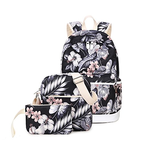 Joymoze Wasserdichter Modischer Bedruckter Schulrucksack für Mädchen Süß Laptop Rucksack Set 3 Stück für Damen Casual Schultertasche Blumen 825 von Joymoze