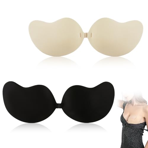 Joynine BH Push-up 2 Stück Unsichtbarer Silikon BH Rückenfrei Trägerlos Abdeckunge Klebe-BHS Große Brust Wiederverwendbare Haut Freundlich Sticky Bra für Abendkleid Brautkleid Rückenfreie Kleidung von Joynine