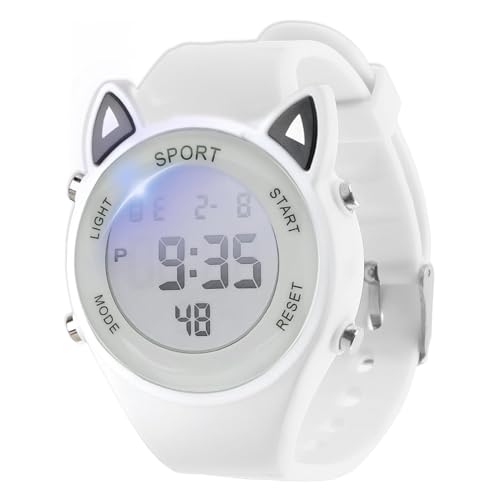 Joynine Digitale Kinderuhr für Mädchen 3-12 Jahre – 3D-Katzenohren-Design, 30M Wasserdicht, LED-Rücklicht, Multifunktionale Sportuhr mit Adjustierbarem PVC-Armband (Weiß) von Joynine