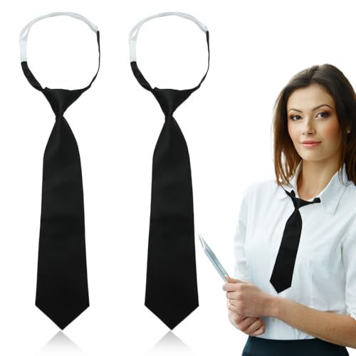 Joynine Krawatte für Damen 2Stück Lange Krawatte Schwarz JK-Uniform-Krawatte Schmale Krawatte Verstellbarer Krawatten KeinVerknoten für Frauen Kinder Abschlussfeier Geschäftshochzeit Cosplay von Joynine