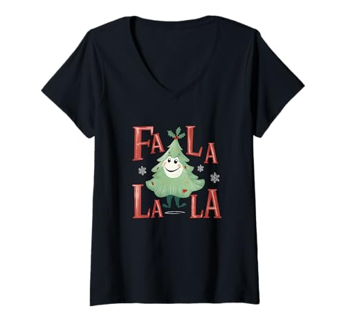 Damen FA La La La Festive Holiday Cheer Lustige Weihnachtsgrafik T-Shirt mit V-Ausschnitt Damen FA La La La Festive Holiday Cheer Lustige Weihnachtsgrafik T-Shirt mit V-Ausschnitt von Joyous Seasons Merchandise Festive
