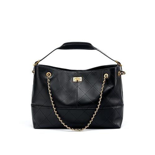Joyous-u Beuteltasche aus echtem Leder mit großem Fassungsvermögen, High-End-Pendlertasche, Schultertasche, Schwarz (Schaffell) von Joyous-u