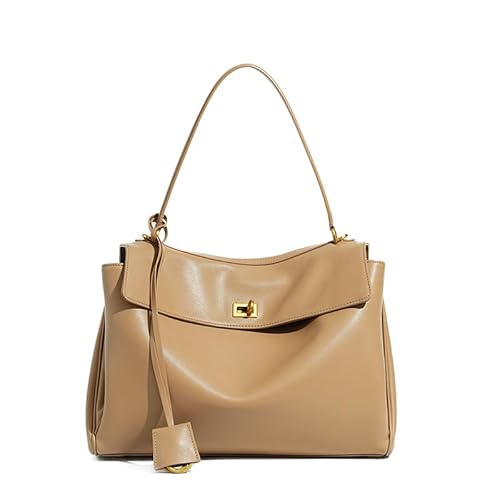 Tragetasche aus echtem Leder für Damen: weiche Leder-Schulterhandtaschen und Geldbörse für Reisen und Arbeit, Milchtee (goldfarbene Hardware), Small 11.0" (L) * 3.5" (W) * 7.9" (H) von Joyous-u