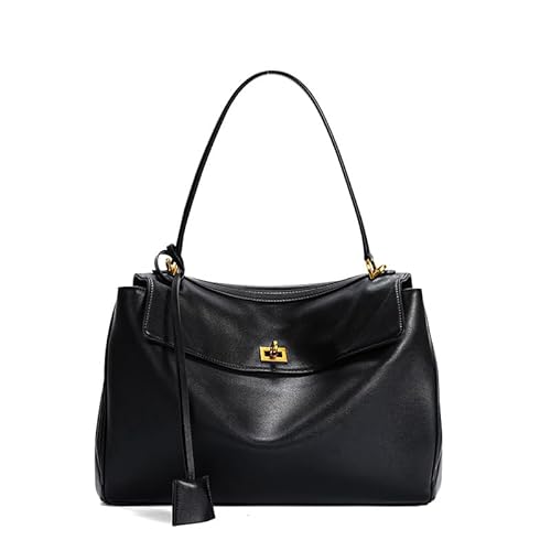 Tragetasche aus echtem Leder für Damen: weiche Leder-Schulterhandtaschen und Geldbörse für Reisen und Arbeit, Schwarz (goldfarbene Hardware), Large 13.8" (L) * 4.3" (W) * 9.8" (H) von Joyous-u