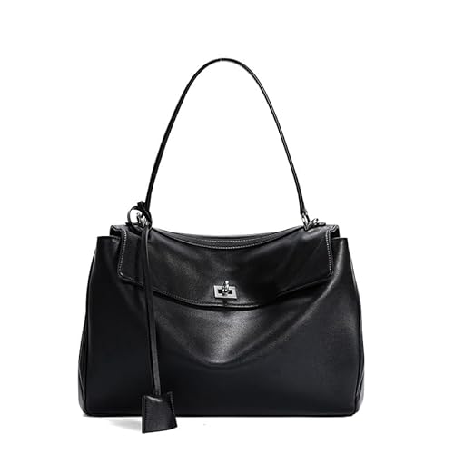 Tragetasche aus echtem Leder für Damen: weiche Leder-Schulterhandtaschen und Geldbörse für Reisen und Arbeit, Schwarz (silberfarbene Hardware), Small 11.0" (L) * 3.5" (W) * 7.9" (H) von Joyous-u