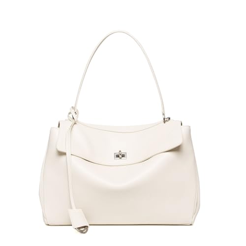 Tragetasche aus echtem Leder für Damen: weiche Leder-Schulterhandtaschen und Geldbörse für Reisen und Arbeit, Weiß (silberfarbene Hardware), Large 13.8" (L) * 4.3" (W) * 9.8" (H) von Joyous-u