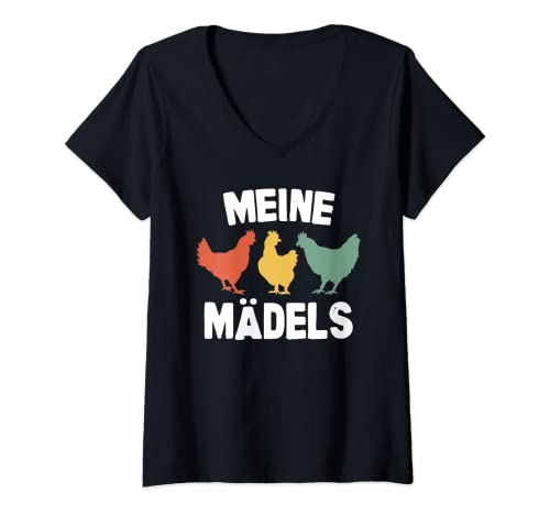 Damen Meine Mädels Hühner Humor Vintage T-Shirt mit V-Ausschnitt Damen Meine Mädels Hühner Humor Vintage T-Shirt mit V-Ausschnitt von Joyouse Urban Style