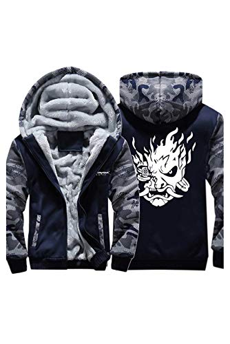 Joyplay Herren Damen Winter Kapuzenjacke Pullover mit Kapuze Reißverschluss Verdicken Sweatjacke Camouflage Tarnung Hoodie mit Samt Blau S (EU XXS) von Joyplay