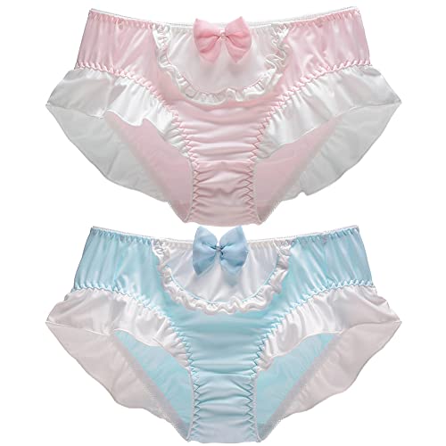 Joyralcos Damen Bikini Slip Höschen Japanische Anime Unterwäsche Lolita Rüschen Trim Panty Set, 2er-Pack Dienstmädchen blau und rosa, L von Joyralcos