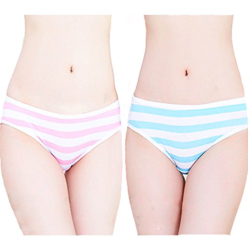 Joyralcos Damen Japanischer Striped Höschen Bikini Baumwolle Anime Blau Rosa Cosplay Unterwäsche 2 Pack-Briefs Einheitsgröße Klassische Briefs von Joyralcos