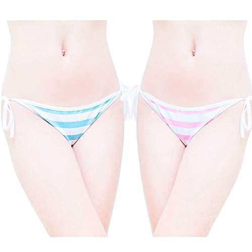 Joyralcos Japanische gestreifte Höschen, Bikini, Baumwolle, Anime, Blau, Rosa, Cosplay-Unterwäsche, 2er-Pack, Saiten, Einheitsgröße von Joyralcos