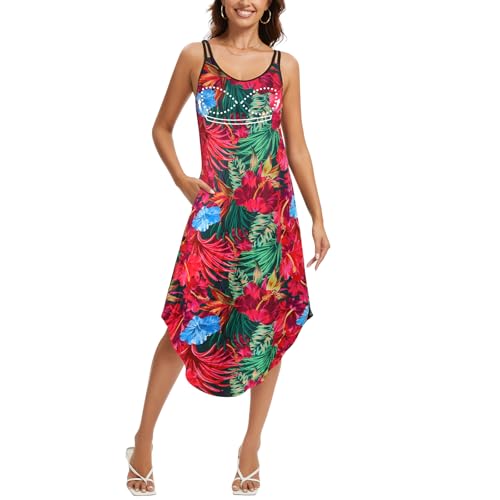 JOYSHAPER Integrierter BH, Sommerkleid, Maxikleid, lässiges Sommerkleid, Strandkleid, Urlaubskleid mit Taschen, Hawaii Floral, XX-Large von Joyshaper