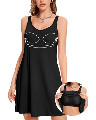 JOYSHAPER Integrierter BH, Sommerkleid, kurzes Kleid, ärmellos, Strandkleid, lässiges Sommerkleid, Urlaubskleid mit Taschen, Schwarz, Klein von Joyshaper