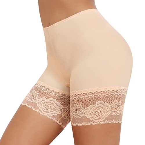 JOYSHAPER Slip Shorts für Unter Kleider Oberschenkel Bänder Anti Chafing Spitze Höschen Unterwäsche Frauen Base Layer, Beige-Spitze, X-Large von Joyshaper