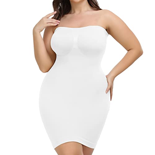 JOYSHAPER Trägerloses Kleid Slips für Frauen Shapewear Camisole Body Shaper Bauchkontrolle Slip Nahtlose Full Cami, Weiss/opulenter Garten, S von Joyshaper