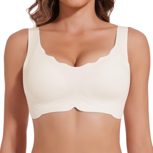 Joyshaper Damen Nahtlos BH Ohne Bügel Weich Tshirt BH Gepolstert Push Up V-Ausschnitt Bralette Bustier Bügelloser Sport BH Weiß 3XL von Joyshaper