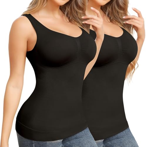 Joyshaper BH-Hemd Damen Bauchkontrolle Shaping Unterhemd Padded Top Figurformender Trägertop Gepolstert Bustier Nahtlose Camisole Kompressions-Tanktop Shirt Schwarz+Schwarz XXL von Joyshaper