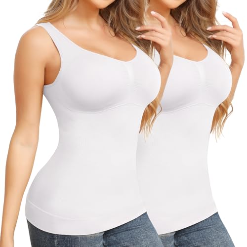 Joyshaper BH-Hemd Damen Bauchkontrolle Shaping Unterhemd Padded Top Figurformender Trägertop Gepolstert Bustier Nahtlose Camisole Kompressions-Tanktop Shirt Weiß+Weiß XXL von Joyshaper