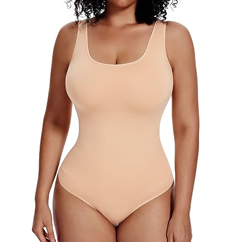 Joyshaper Body Shaper Damen Bodysuit Shapewear Bauchweg Formende Bodys Figurformende U-Ausschnitt Unterwäsche Shaping Nahtlos Tanga Beige/tanga,L von Joyshaper