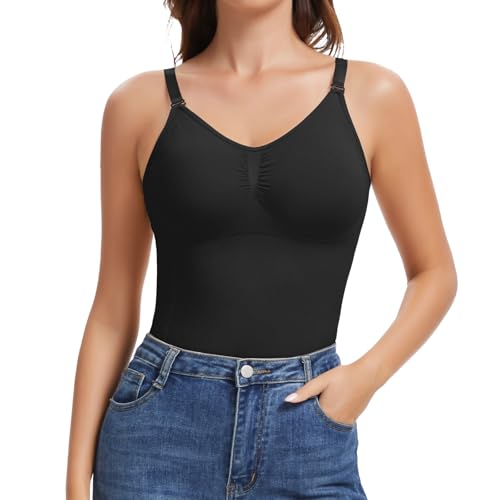 Joyshaper Damen BH Unterhemden Shapewear Bauchweg Unterhemd Figurformende Trägertop Gepolstert Kompression Tank Top Nahtlos Body Shaper,Schwarz, XXL von Joyshaper