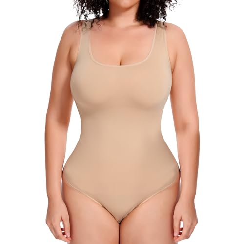 Joyshaper Damen Bauchweg Body Shapewear Basic Bodysuit Top mit Eckigem Ausschnitt Tank Top Body Shaper Beige 2XL von Joyshaper