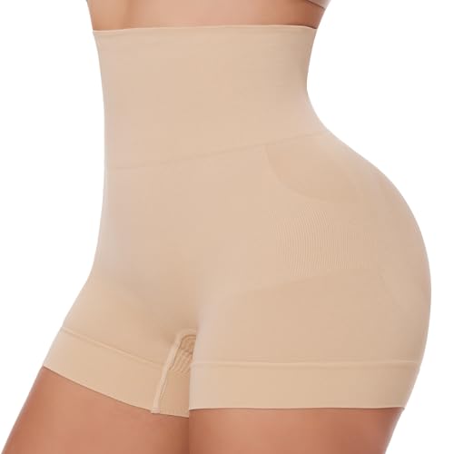 Joyshaper Damen Bauchweg Unterhose Miederhose Mittelhohe Miederslips Miederpants Unter Kleid Rock Shapewear Body Shaper Boyshorts Hosen Beige,L von Joyshaper