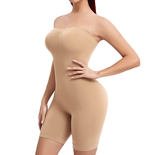 Joyshaper Damen Body Shapewear Bauchweg Body Shaper Trägerloser Miederbody mit Bein Tummy Control Shaping Bodysuit mit Abnehmbarem Trägergurt Beige XL von Joyshaper