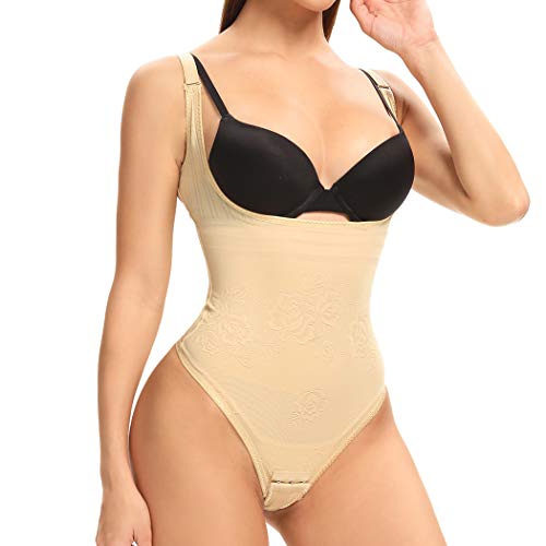 Joyshaper Shapewear String Body Damen Shaping Body Bauchweg Bodysuit Taillenformer Miederbody Stark Formend Figurformender Body Shaper Tanga Unterwäsche Shape Stringbody mit Haken Beige XL von Joyshaper