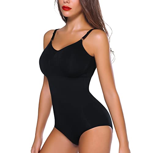 Joyshaper Damen Formende Body Shaper Bauchweg Shapewear Bodysuits Figurenformend Unterwäsche mit Verstellbarer Schultergurt Schwarz,L von Joyshaper