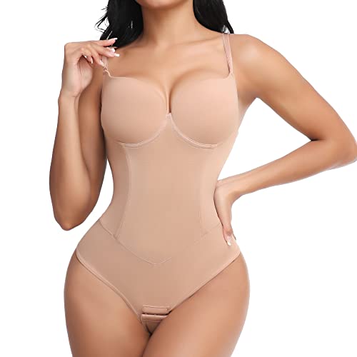 Joyshaper Damen Shapewear Body Tanga Bauchweg Body Shaper Tummy Control Thong Bodysuit Mieder String Shaping Unterwäsche Beige XL von Joyshaper