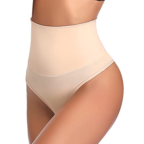 Joyshaper Damen Hoch Taille Unterhose Thong Tanga Bauchweg Mieder String Shapewear Atmungsaktive Unterwäsche Beige M von Joyshaper