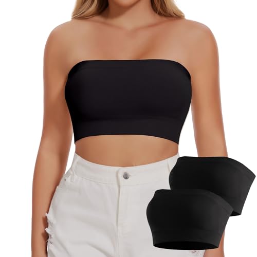 Joyshaper Damen Nahtlos Bandeau BH Trägerloser ohne Bügel Bra Tube Top Push Up Schulterfrei Crop Top Oberteil Schwarz+Schwarz,M von Joyshaper