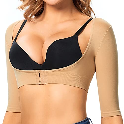 Joyshaper Damen Push Up Unterbrustkorsett Arm-Shaper Oberarme Schlanker Figurformende Shapewear Körper Kompression Rücken-Stabilisator Schulter-Arm-Kontrolle zur Haltungskorrektur, Beige-Kurzarm, S von Joyshaper