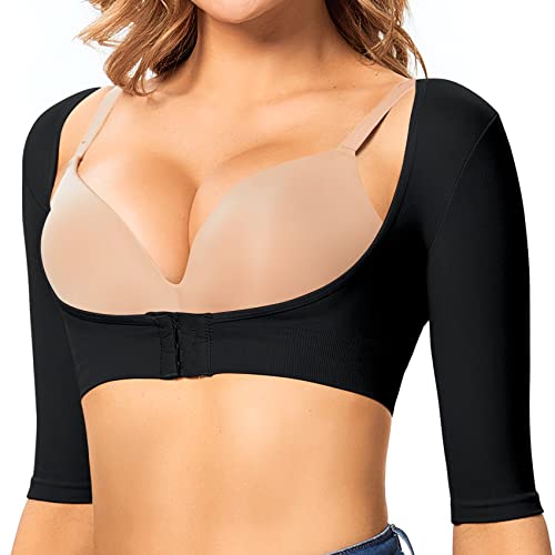 Joyshaper Damen Push Up Unterbrustkorsett Arm-Shaper Oberarme Schlanker Figurformende Shapewear Körper Kompression Rücken-Stabilisator Schulter-Arm-Kontrolle zur Haltungskorrektur, Schwarz-Kurzarm, M von Joyshaper