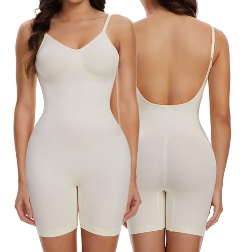 Joyshaper Damen Rückenfreier Shapewear Bodysuit Body Shaper Tiefen RüCkenausschnitt Formende Bodys V-Ausschnitt Miederbody Party Hochzeit Beige/rückenfrei,XXL von Joyshaper