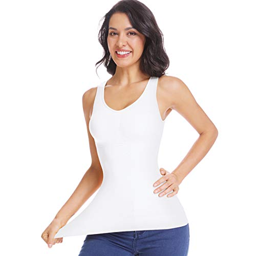 Joyshaper Shaping Top Damen Shapewear Unterhemd BH Hemd Nahtlos Body Shaper Bauchweg Hemdchen Stark Figurformende Tops Camisole Trägertop Tank Top Cami Formende Unterhemden Padded Shirt Weiss L von Joyshaper