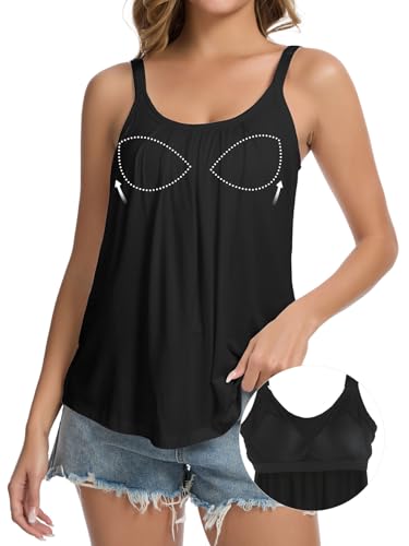 Joyshaper Damen Tank Top mit Integriertem BH Sommer Casual Cami Unterhemd Loose Fit Ärmellose Oberteil Basic Shirt Hemdchen Schwarz,XL von Joyshaper