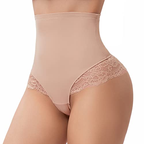 Joyshaper Damen Shapewear Tanga Bauchweg Unterhose Hoch Taillen Thong Body Shaper Taillenformer Miederslip String Unterwäsche Beige 2XL von Joyshaper