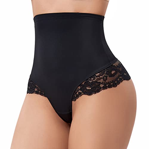 Joyshaper Damen Shapewear Tanga Bauchweg Unterhose Hoch Taillen Thong Body Shaper Taillenformer Miederslip String Unterwäsche Schwarz L von Joyshaper