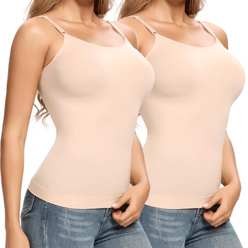 Joyshaper Damen Unterhemd Bauch Weg Camisole Top Figurformendes Trägertop Body Shaper Shaping Hemd Schlank Shirt Nahtlose Spaghettiträger Oberteil Beige+Beige (2 Pack) XL von Joyshaper