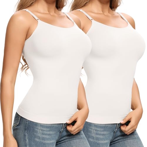 Joyshaper Damen Unterhemd Bauch Weg Camisole Top Figurformendes Trägertop Body Shaper Shaping Hemd Schlank Shirt Nahtlose Spaghettiträger Oberteil Weiß+Weiß (2 Pack) XL von Joyshaper