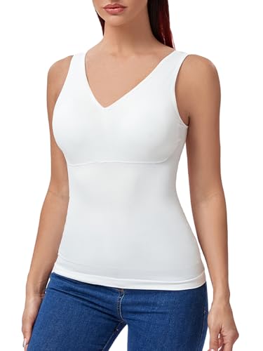 Joyshaper Damen Unterhemd Bauchweg Shape Hemd Shapewear Trägertop Formende Tops BH Oberteil Tank top Shaping Hemdchen Weiß,L von Joyshaper