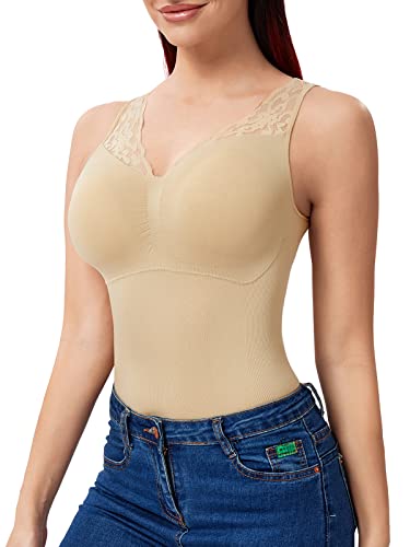 Joyshaper Damen Unterhemd Formende Oberteile Tank Tops Bauchweg Hemdchen Shapewear Spitze Westenoberteil Vests Body Shaper Shaping Hemd Schlank Bauch Weg Shirts Beige,XXL von Joyshaper