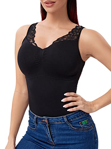 Joyshaper Damen Unterhemd Formende Oberteile Tank Tops Bauchweg Hemdchen Shapewear Spitze Westenoberteil Vests Body Shaper Shaping Hemd Schlank Bauch Weg Shirts Schwarz,XL von Joyshaper