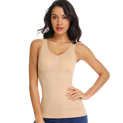 Joyshaper Damen Unterhemd Seamless Figurformende Unterhemden Shaping Camisole Komfort Shapewear Tank Tops Shirt Bauchweg Top Formendes BH Hemd Body Shaper Hemdchen Cami Padded Trägertop Beige XXL von Joyshaper